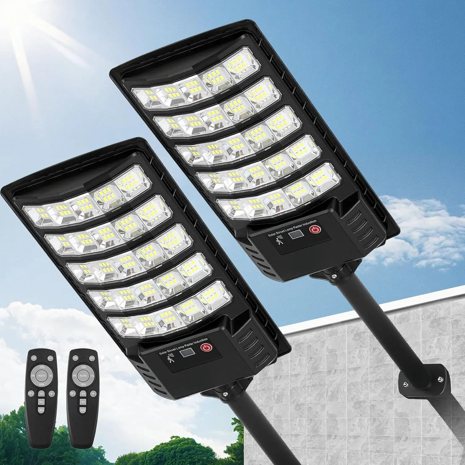 Solar Street Lights Outdoor , 2 Pack High Lumen Solar Outdoor Flood Lights with Motion Sensor, Lamparas Luces Solares para Exteriores  Commercial Lighting for Yard