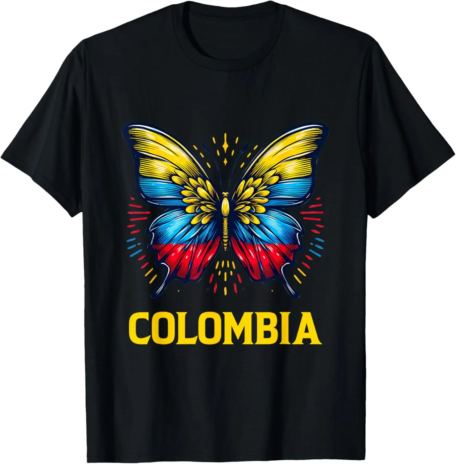 Women's 100% Cotton Short-Sleeve Round Neck Casual Graphic T-Shirt - Vintage Colombia Butterfly, Colombian Flag Design - Streetwear Top Clothes for Everyday Wear