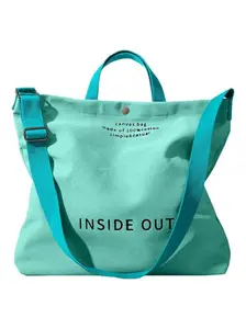 Korean Canvas INSIDE OUT Tote Bag Women's Slouchy Crossbody Purse Casual Streetwear Cotton Shoulder Handbag Large School Book Commute Canvas Bags
