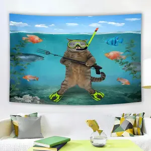Animal Cat Meme Tapestrys Funny Cat And Background Decor Wall Hanging Aesthetic Bedroomhome Party Wall Tapestry