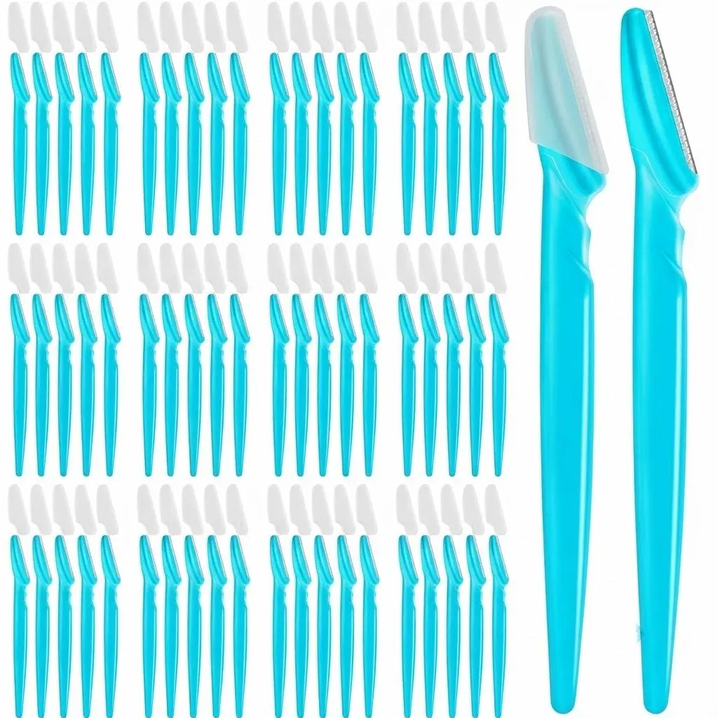 60 Pcs Blue Dermaplaning Tool & Eyebrow Razor Set | Multiuse Face Shaver, Facial Hair Remover, Exfoliating Peach Fuzz Trimmer for Women & Men Stainless Steel