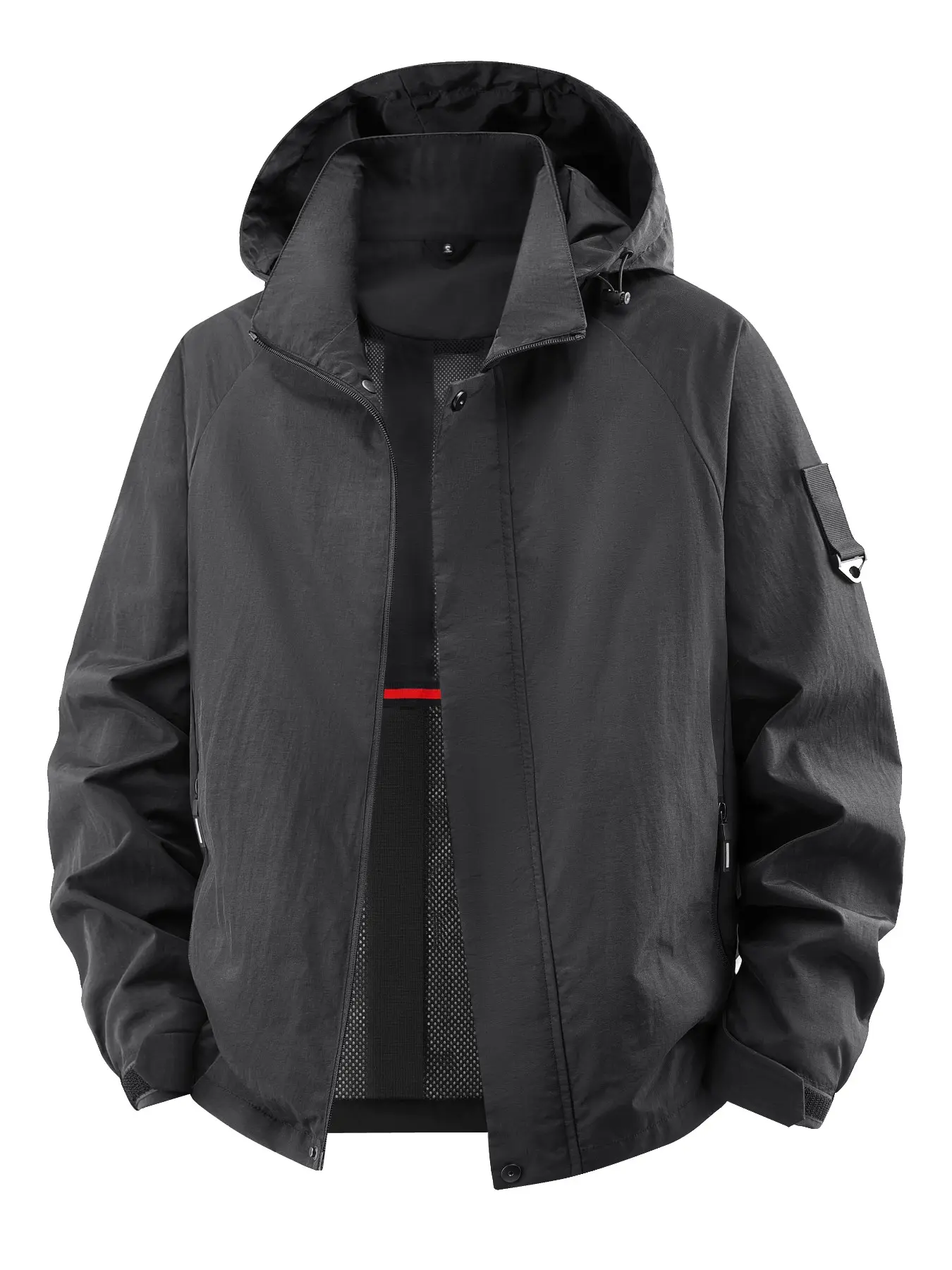 Men's Hooded Windproof Casual Jacket, Zippered Jacket, Zip Up Jackets, Lightweight Zip Coat, Durable Lightweight Outdoor Gear, Perfect for Hiking and Camping, Comfortable Fitted Design, Casual Pocket Outerwear