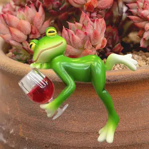Cute Miniature Frog Figurines for Planters – Hand Painted Resin Lying Down Frog Statue for Indoor Outdoor Garden, Fairy Garden Decor, Home Shelf Accent – Small Resin Sculpture Gift