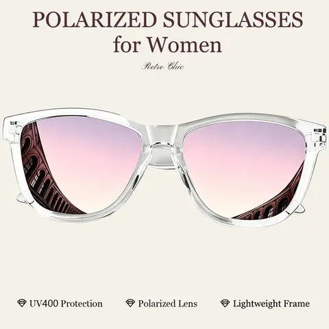 Vintage Square Polarized Sunglasses for Women, UV400 Protection Lightweight Fashion Driving Shades