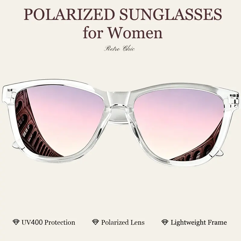 Vintage Square Polarized Sunglasses for Women, UV400 Protection Lightweight Fashion Driving Shades