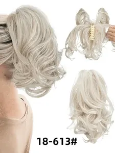 10in Claw Clip Short Ponytail Hair Extension, Multi-Color Options, Wavy Curl, Suitable for All Skin Tones, High-Temperature Fiber Material