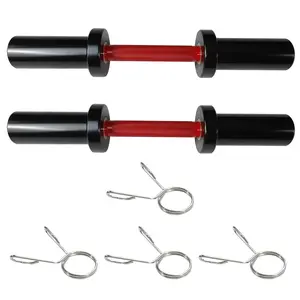 16 Inch Dumbbell Bar Handles (2-Pack) - Heavy Duty Solid Steel Loadable Bars w/Rotating Sleeves & Knurled Grips, 100LB Capacity, 2" Plate Compatible + 4 Spring Collars - Home Gym Strength Training