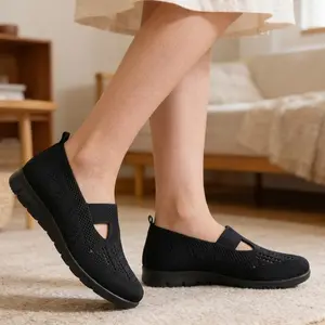 Mom Shoes Stretchy Flyknit Slip-Ons, Fits All Foot Types Soft Sole Breathable Non-Slip, Comfortable Walking Shoes for Middle Aged Women Daily Wear