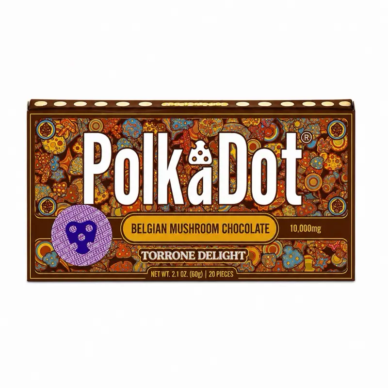 Polkadot Belgian Chocolate, Torrone Delight, 20 Count, High Potency Plant-based Mushroom Snack, 100% Organic, High-Quality Ingredients, Made in USA, All Natural, Healthy Chocolate, 20 Piece Chocolate Bar