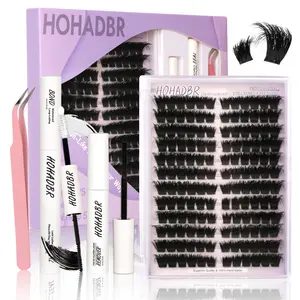 HOHADBR Soft Fluffy Long-Lasting Lashes with Glue Remover & Tweezer for Beginners Easy At-Home Application - Eyelash Set  Extension Wispy DIY Lash