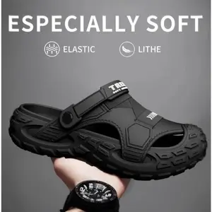 Men's Large Closed-Toe Clog Shoes - Non-Slip EVA Upper, Low Heel Sports Footwear, Summer Outdoor Beach Slide Slippers
