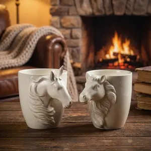 Vintage 3D Horse Head Ceramic Mug - European Handcrafted Equestrian Drinkware, 180ml Reusable Vintage Coffee Mug, Washable Kitchenware Decor, Unique Gift for Horse Lovers, Vintage Coffee Mugs