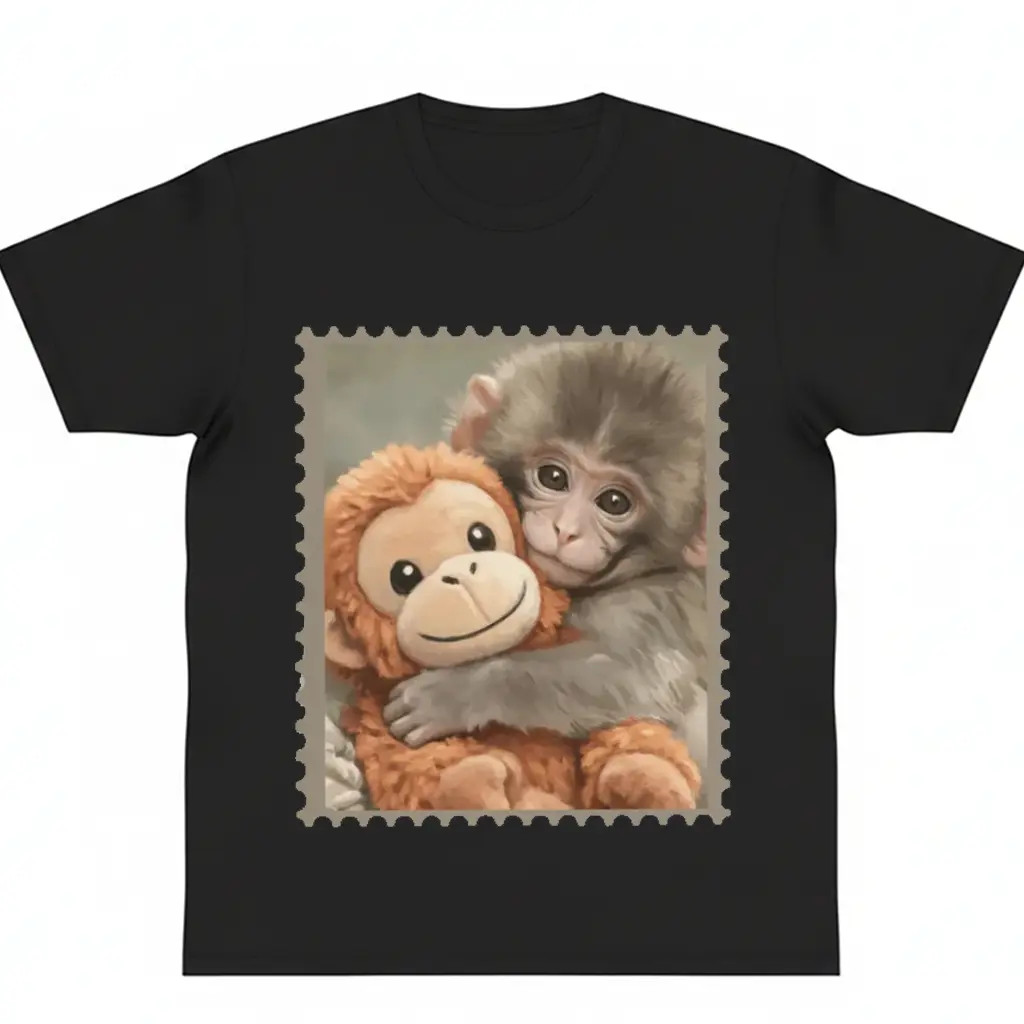 Punch Monkey and plushie Cotton Graphic Shirt Tee Baby Monkey Holding Plush Toy Mothers Day Animal Lover Mother Gift Cute Cozy Mom y2k Top Trending Machine Wash Safe