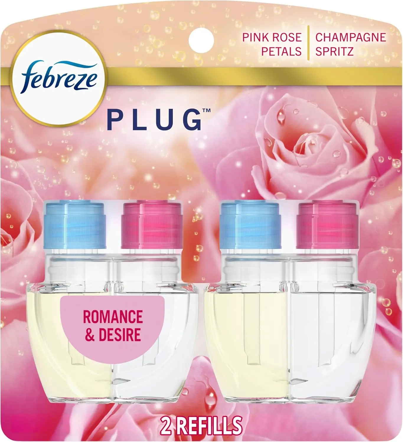 Febreze Plug-In Type Air Freshener Fragrance Oil Refills, Odor-Fighting Scented Oil Pack, 2-Count 0.87oz, Long-Lasting for Strong Odors, for Home & Kitchen Use, Romance & Desire Scent