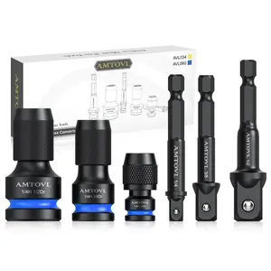 AMTOVL Impact to 1/4 Hex Converter - 1/2 3/8 1/4-INCH Drive Female to 1/4-Inch Hex Adapter with 3PCS Socket Adapter Set for Ratchet Wrench Drivers, Impact Bit Holders, Quick-Change Chuck - Blue