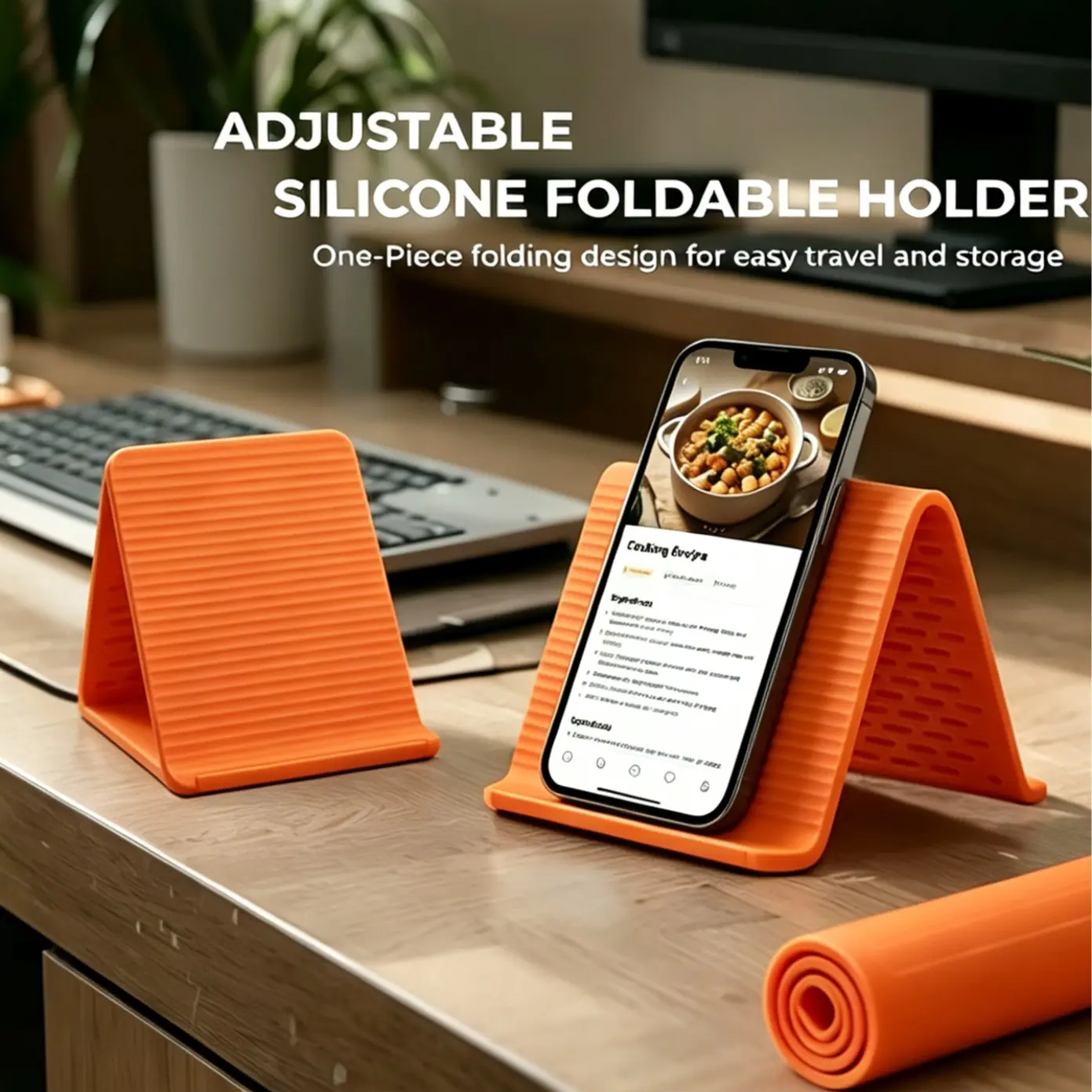 Flexible Silicone-Aluminum Smartphone Cellphone Mount, Bendable Folding Rollable Universal Adjustable Holder for Device Protection, Computer & Office Equipment Accessories, Foldable