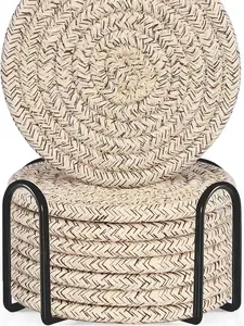 8 Pcs Drink Coasters with Holder Cotton Woven Absorbent Coasters for Drinks Minimalist Home Decor Coaster Set for Wooden Tabletop Protection Table 4.3 inches Mixed Brown Tableware Stylish Aesthetic