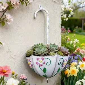 Vintage Metal Wall-Mounted Flower Basket Pendant, Rustic Iron Hanging Planter, Ornate Hook for Succulents, Mosses, Vines, Garden Decor, Hanging Baskets