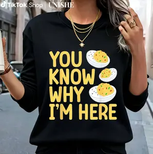 Adult Funny Thanksgiving Sweatshirt Featuring Deviled Eggs Black Long Sleeve Design