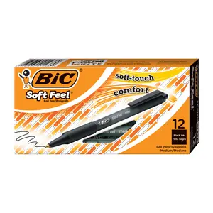 BIC Soft Feel Black Retractable Ballpoint Pens, Medium Point (1.0mm), 12-Count Pack, Black Pens With Soft-Touch Comfort Grip