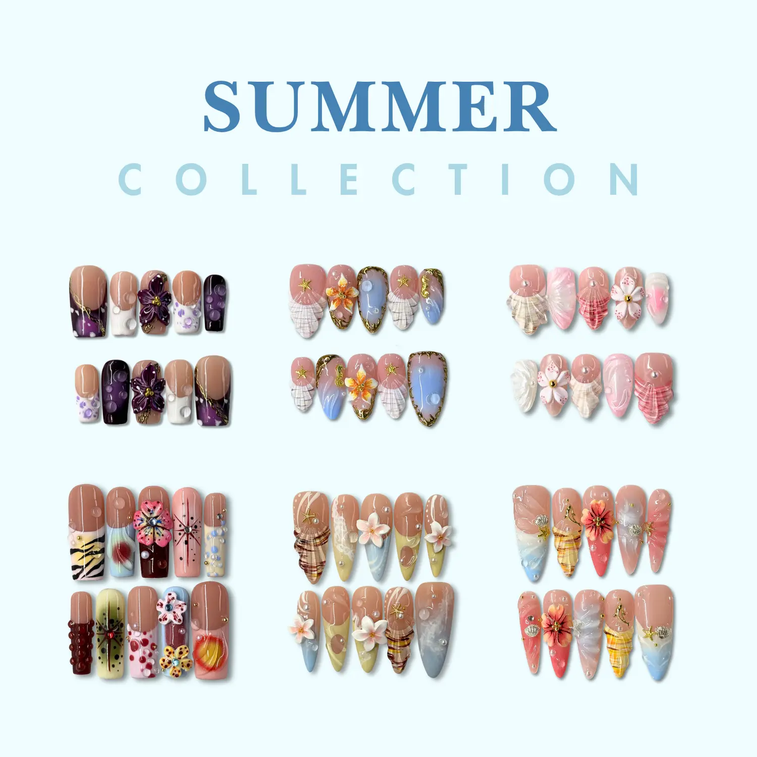 NailPhoria SUMMER Collection - Handmade Press-On Nails | Reusable, Salon-Quality, Long-Lasting, Glossy Design