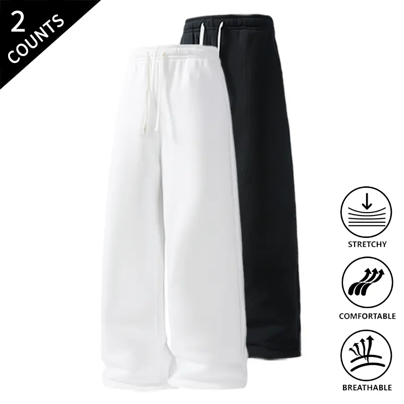 2-Pack Summer Vibes Men’s Streetwear Baggy Sweatpants, Drawstring Elastic Waist Loose Casual Pants, Soft, Breathable & Comfortable