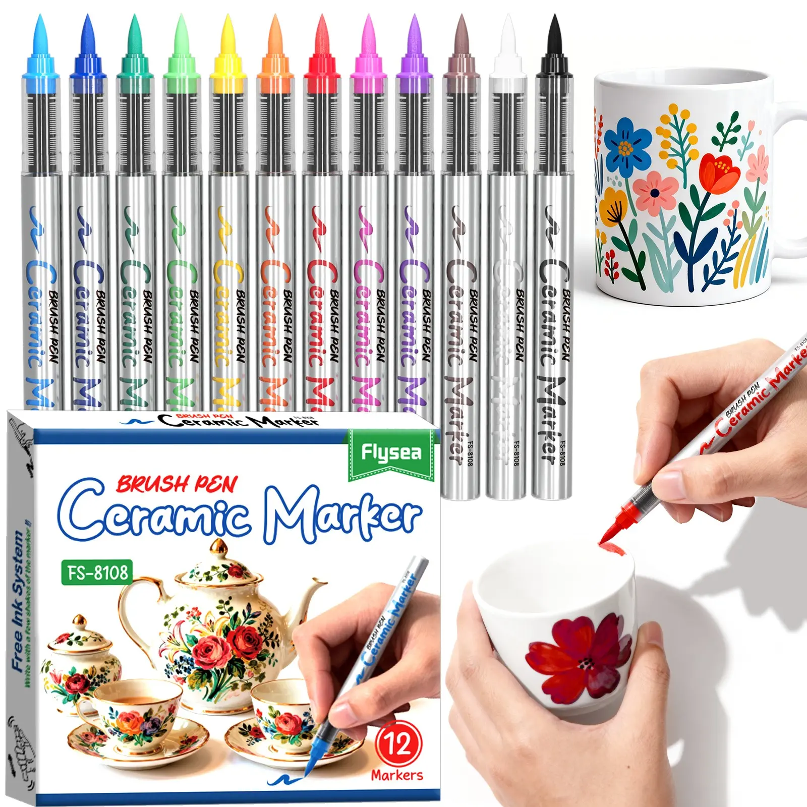 12 Colors Ceramic Paint Marker Pens, Acrylic Paint Pens for Art DIY, Ceramic Painting, Wood, Glass Drawing Supplies, Paint Markers Set