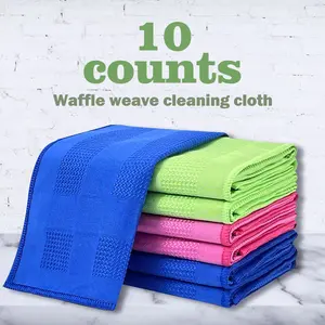 10 Counts Window Cleaning Cloth with Waffle Weave,Lint Free Fabric for Mirror Cleaner, Glass Wipes Rags, car Window Cloths Random Color