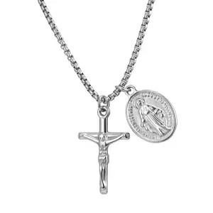 OIDEA Women's Minimalist Non-Tarnish Stainless Steel Cross Necklace - 23.6 in, Double-Sided Jesus Crucifix & Virgin Mary Our Lady of Guadalupe Pendant, Modern Versatile Accessories, Catholic Baptism Easter Gifts, Non Tarnish Jewelry summerwins,summerwins