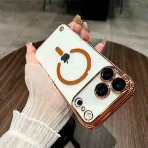 Luxury For Magsafe Frameless Transparent Phone Case For iPhone 16 17 14 15 13 Pro Max Full Lens Protection Wireless Charge Cover