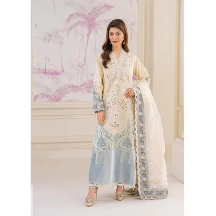 Cutwork Organza Velvet Cream Suit