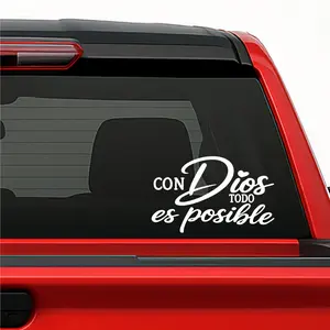 2Pcs con Dios todo es Posible Sticker Adhesive Vinyl Decal Holographic Car Vehicle Religious