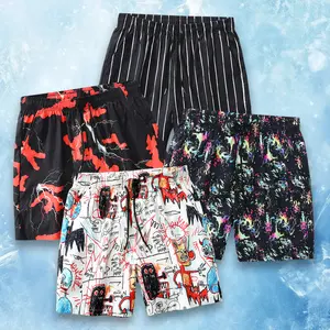 4 pieces set,Men's summer shorts, graffiti printed beach shorts, sporty casual striped pants, fashionable outfit, trendy ice-sense quick-drying five- shorts, adjustable drawstring waistband, suitable for daily wear, vacation travel, beach, outdoor.
