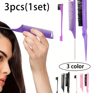 3-Piece Hair Styling Comb Set, Includes Volume Comb, Pointed Tail Comb, Edge Comb, Suitable for Women, Travel, Outdoor, Sports, Office, School
