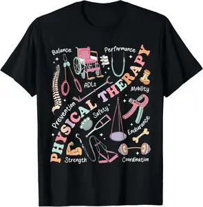 100%cotton Retro Groovy Physical Therapy PT Exercise DPT Therapist PTA T-Shirt Top Casual