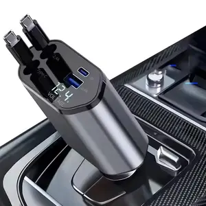 The retractable car charger supports 120W super fast charging flash charging retractable car charging 4-in-1 cigarette lighter