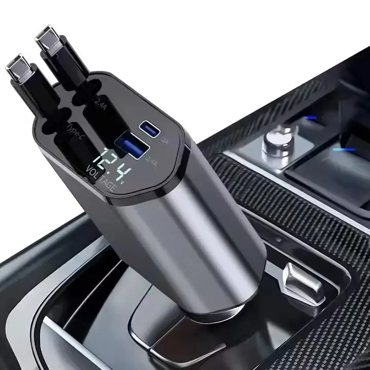 The retractable car charger supports 120W super fast charging flash charging retractable car charging 4-in-1 cigarette lighter