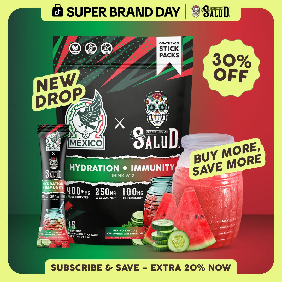 Salud 2-in-1 [Hydration + Immunity] Electrolytes, Immune Support, Dairy & Soy Free - 400mg Electrolytes, 250mg Wellmune, 100mg Elderberry - Healthcare, Vitamin (15 Servings), Coconut, Sugar