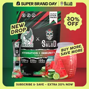 Salud 2-in-1 [Hydration + Immunity] Electrolytes, Immune Support, Dairy & Soy Free - 400mg Electrolytes, 250mg Wellmune, 100mg Elderberry - Healthcare, Vitamin (15 Servings), Coconut, Sugar