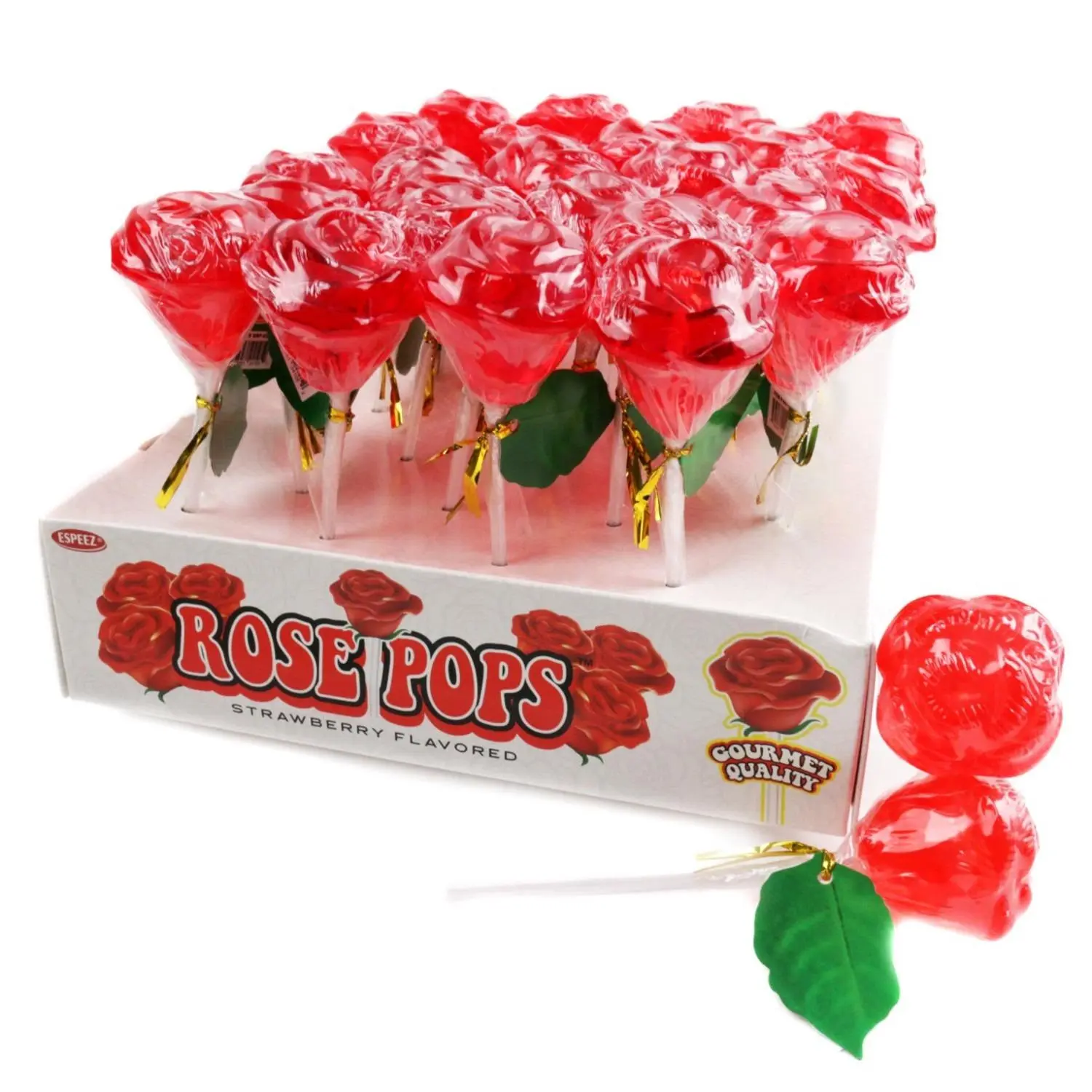 Espeez Red Rose Lollipop Flower Strawberry 24 ct Tray