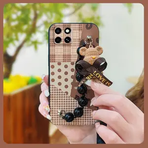 Bear bracelet protective case Phone Case For infinix X6512/Smart6 HD Simplicity Dirt-resistant Back Cover Anti-knock cute Skin-friendly feel silicone Cartoon Black pearl pendant