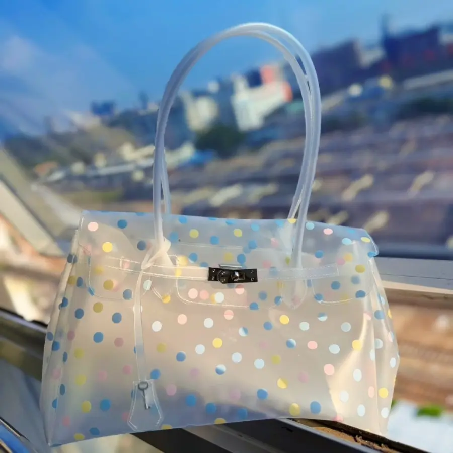 Summer New Style TPU Polka Dot Jelly Bag Commuter Tote Bag Fashion Transparent Large Capacity Underarm Bag for Women