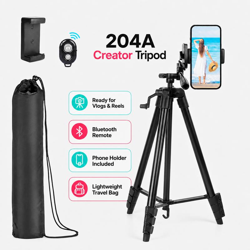 CAMBOFOTO 204A 53" Lightweight Aluminum Alloy Tripod Stand with Detachable Photo Clicker, Adjustable for iPhone/Android Phones & Cameras/Video, Portable Camera Accessories for Live Stream Recording Black Smartphone