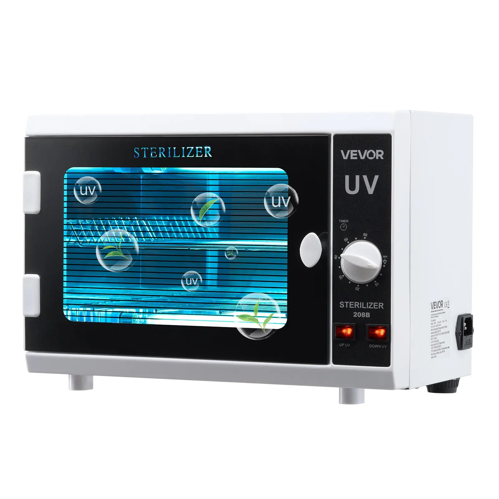 【Summerfinds】VEVOR UV Sterilizer Nail Tool Cleaning Cabinet, 12L Large Capacity, Premium UV Lamp, Mechanical Knob Control, Timer Setting, Tempered Glass Door, 185nm Wavelength Cleaner, Carbon Steel Build, Security Design for Nail Salons, Labs