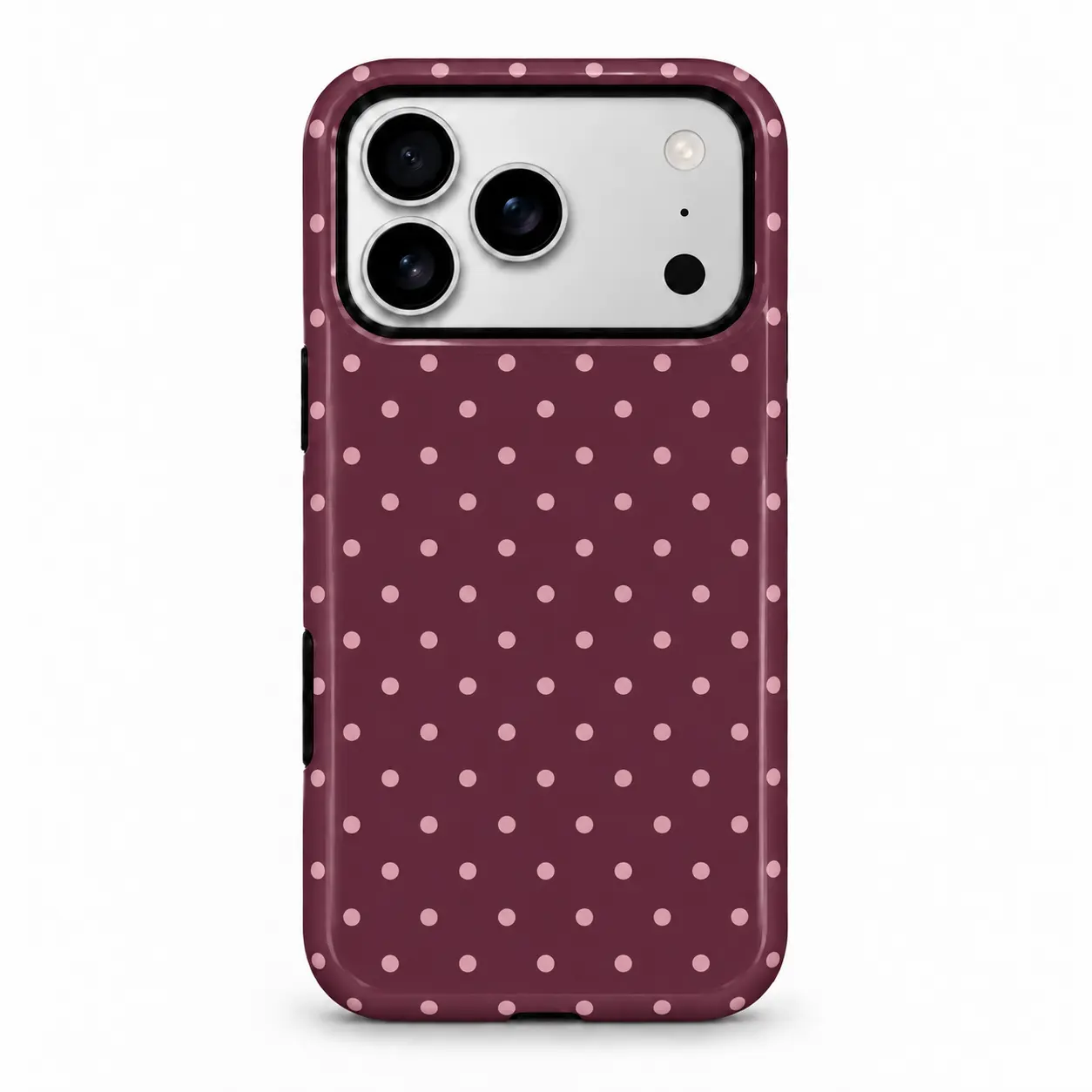 Magnetic Film 2-in-1 Phone Case, Burgundy Polka Dot Korean Style, Scratch-Resistant Slim Protective Case for iPhone & Samsung -FL-CX2LH