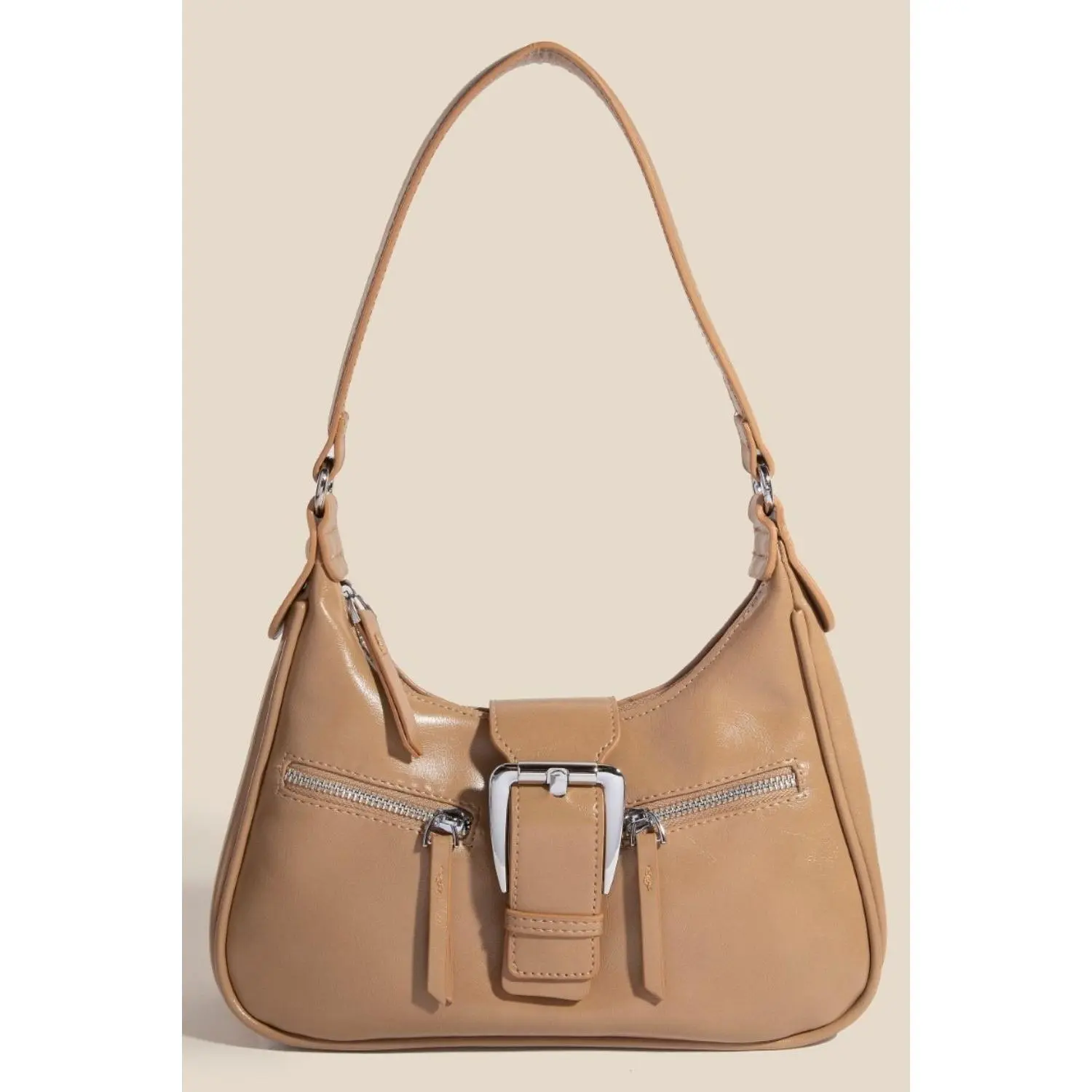 Fame Large Buckle Triple Zipper Hand Bag