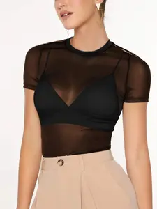 Women's Solid Color Sheer Tulle Tee without Bra, Shirts, Elegant Fashion Casual Top for Daily Outdoor Wear, Ladies Clothes for All Seasons, Blouse