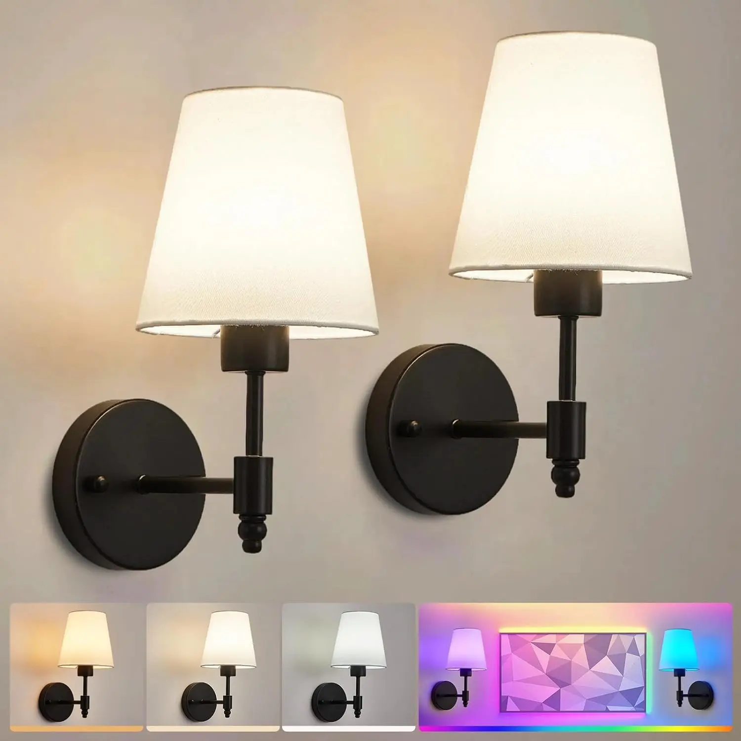 Wireless Wall-Mounted Light, RGB Rechargeable Bulb, Short Model with Remote, Dimmable Lights, Ideal for Bedroom, Study, Living Room, Hallway, Staircase, Dimmable Bedroom Lamps