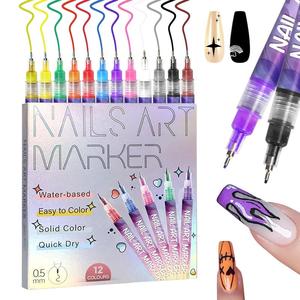 Cutics 12-Color Nail Art Pens Set Quick-Dry Acrylic Doodle Markers for Creative DIY Designs 3D Dot Line Stitch Effects for At-Home Manicure Fun 12 Colors Quick Dry 3D Effects