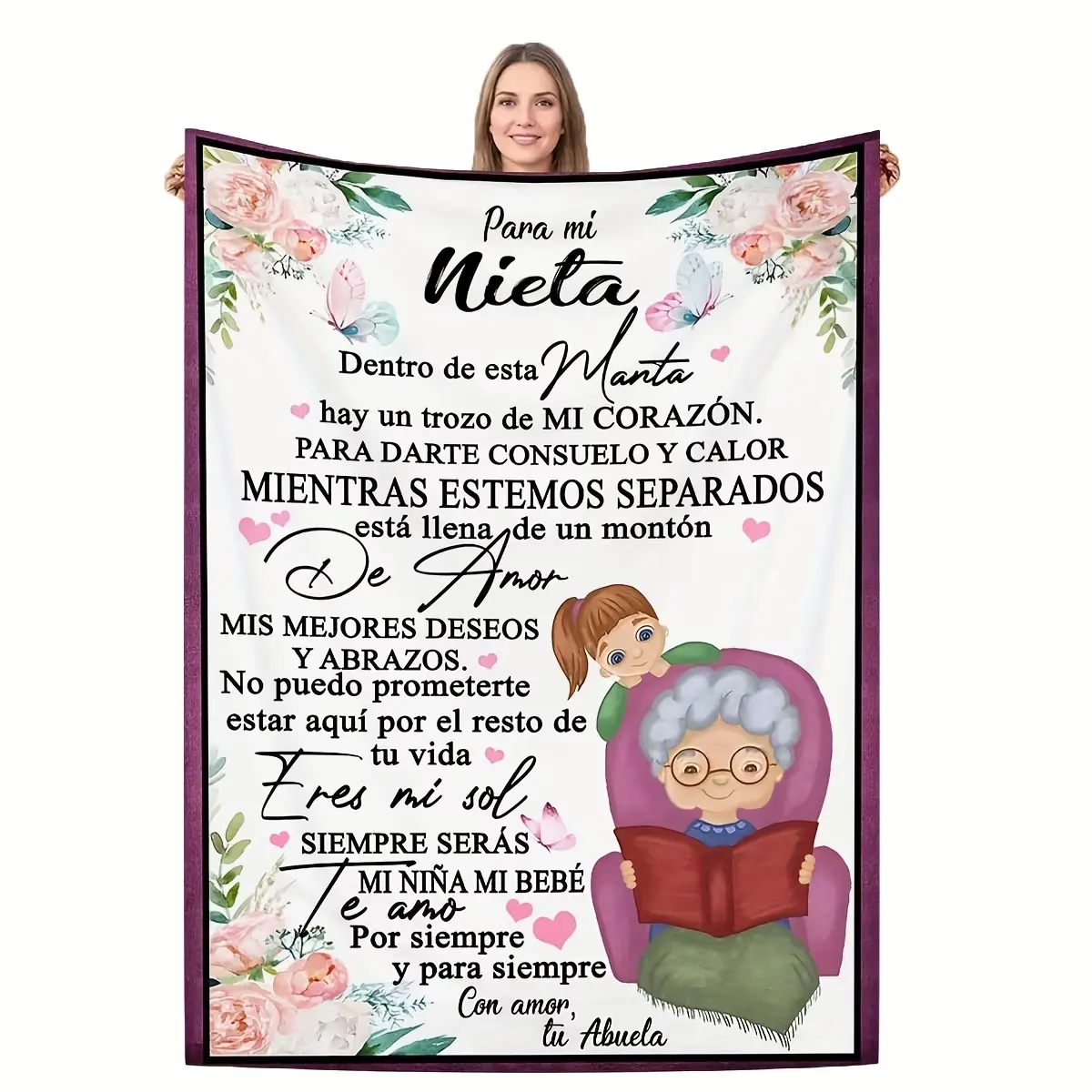 A Heartfelt And Warm Flannel Blanket for My Granddaughter, Specially Designed by Grandma, Filled with Blessings And Love, to Accompany Her Every Day, Forever Radiating Warmth And Affection  SingleSide Lightweight Blanket